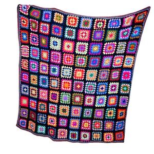 Traditional Granny Square Afghan crochet blanket unique colorful throw blanket